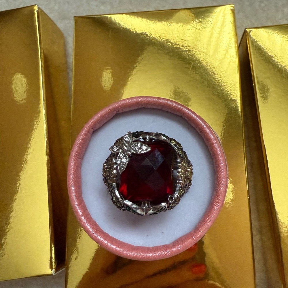 925 , 92.5% silver ring Handmade with red&greenyellow Gemstone Ladies Ring Size6